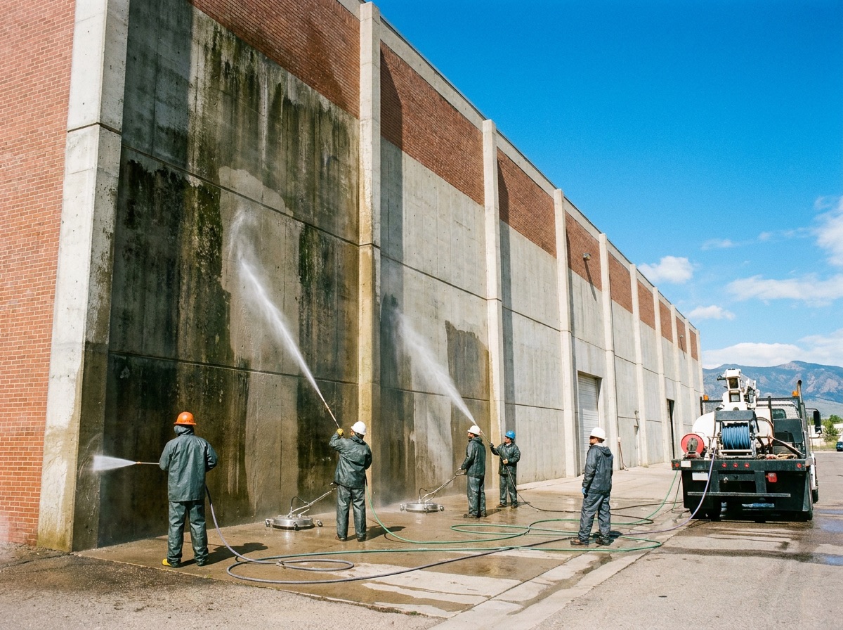 Industrial building pressure washing